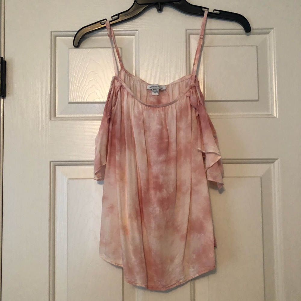 Pink tank top with over the arm sleeves